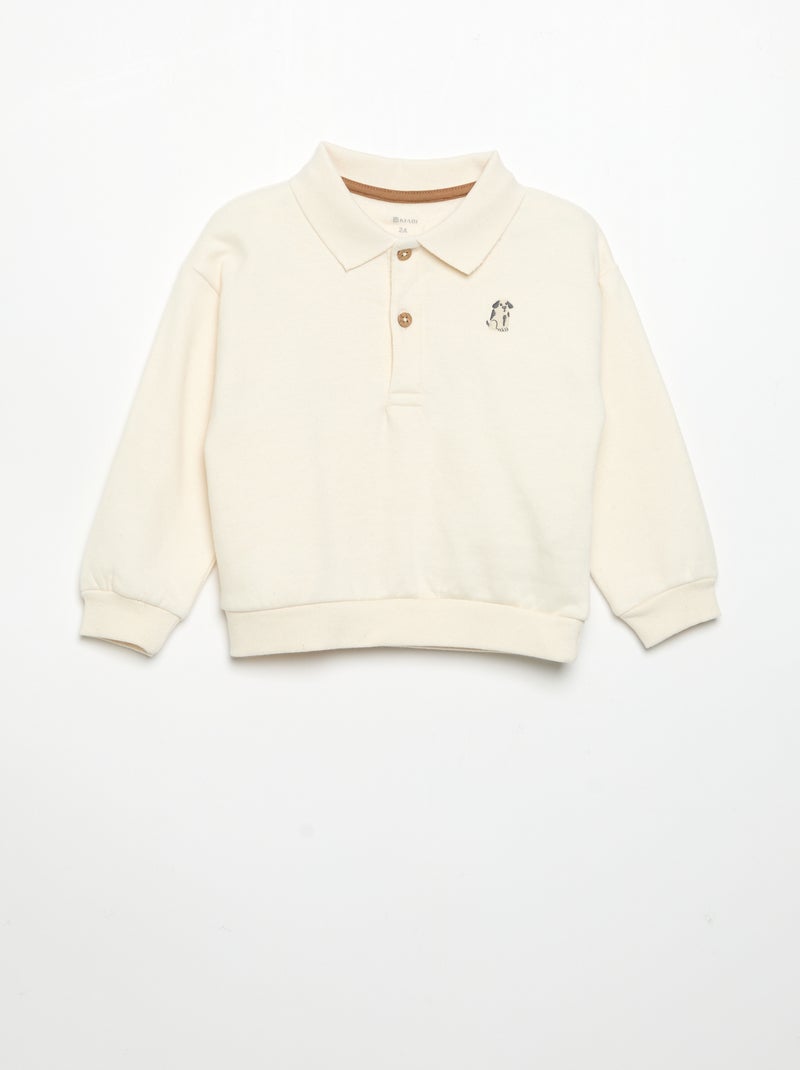 Sweat de manga comprida com gola polo Branco - Kiabi
