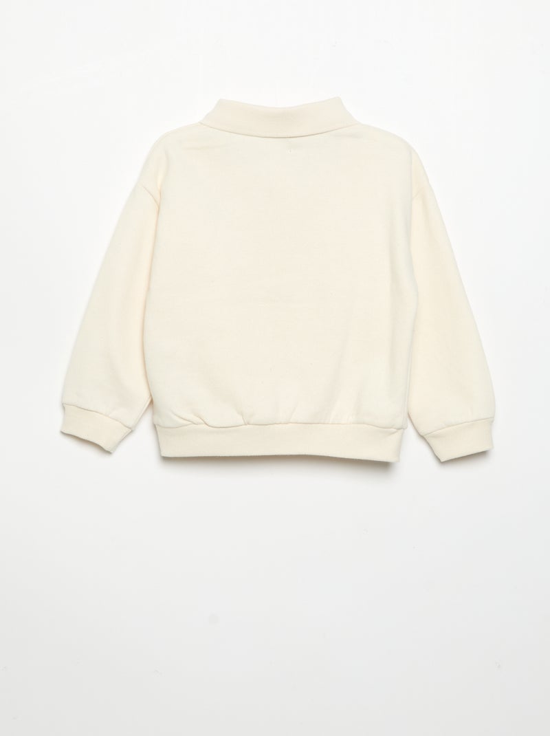 Sweat de manga comprida com gola polo Branco - Kiabi