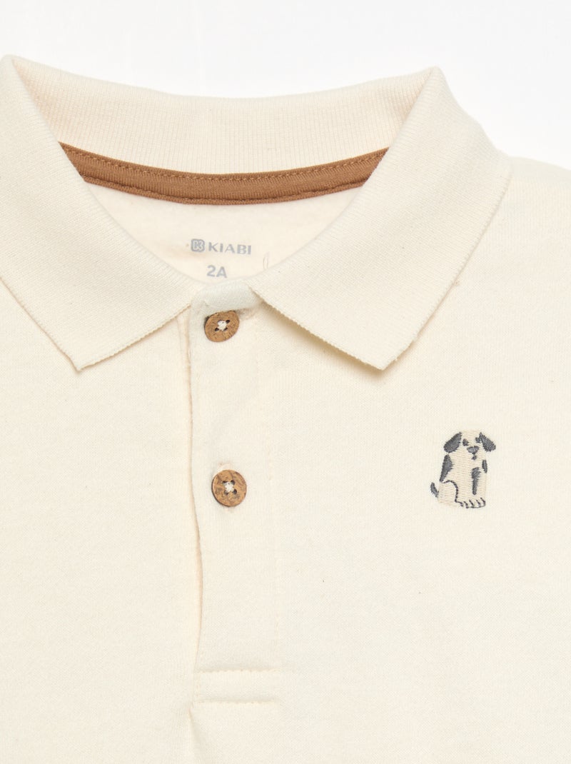 Sweat de manga comprida com gola polo Branco - Kiabi