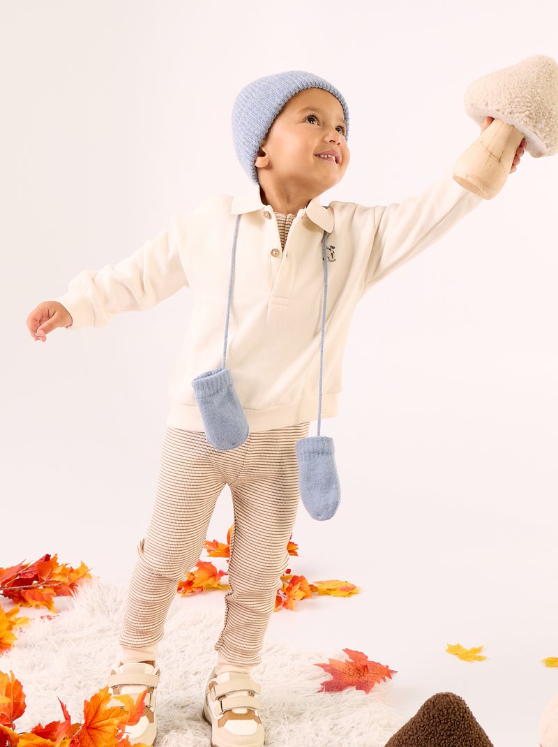 Sweat de manga comprida com gola polo Branco - Kiabi
