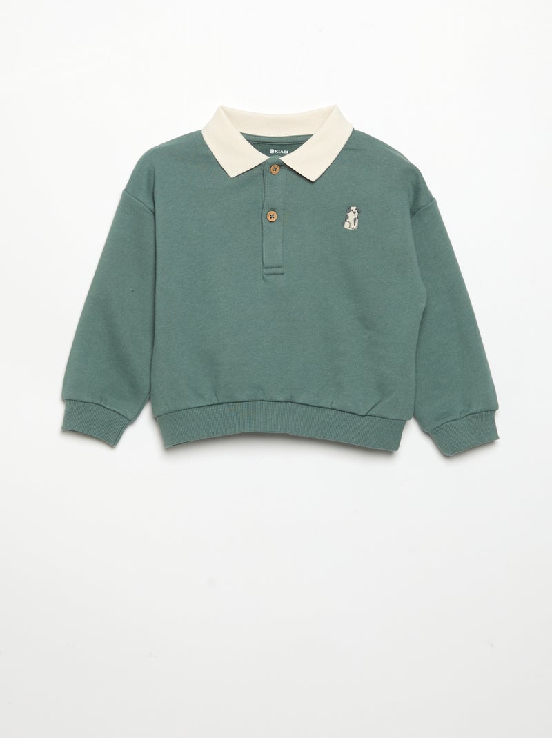 Sweat de manga comprida com gola polo Verde - Kiabi