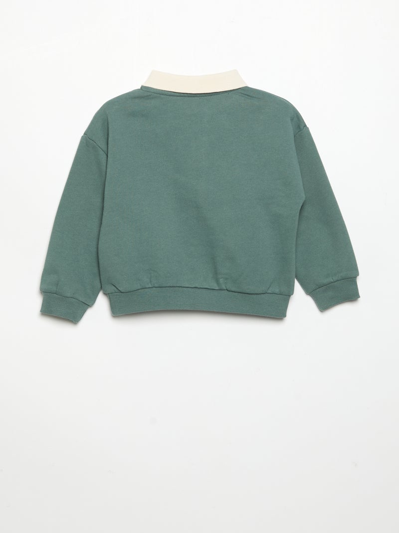 Sweat de manga comprida com gola polo Verde - Kiabi
