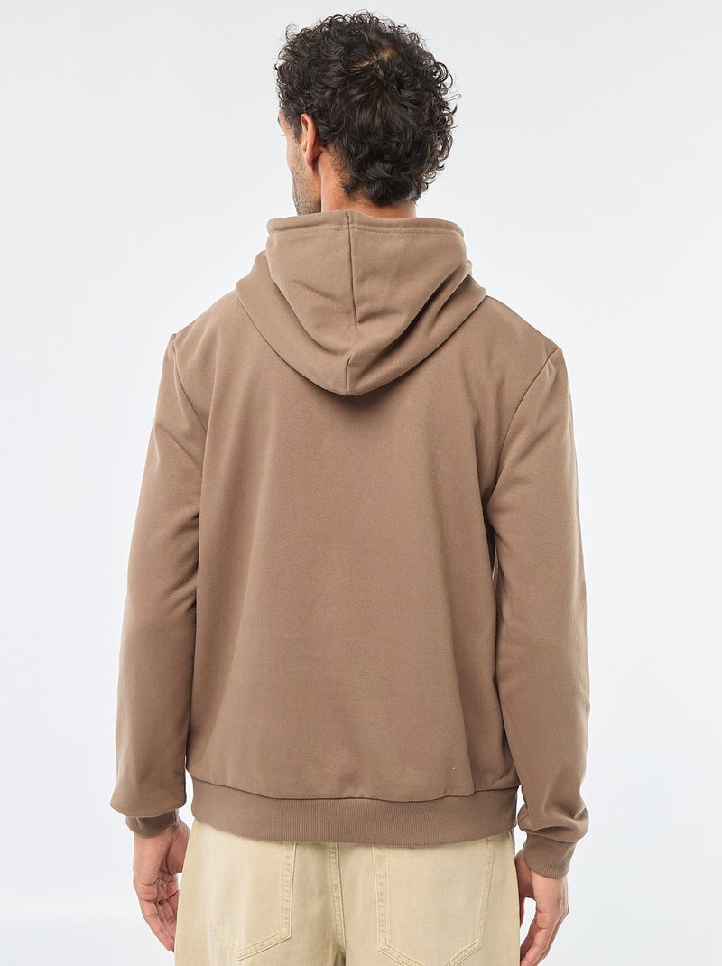 Sweat de moletom com capuz e abertura com zíper no colarinho Castanho - Kiabi