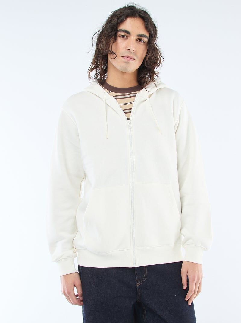 Sweat de moletom com zíper e capuz Branco - Kiabi