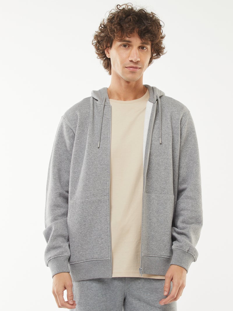 Sweat de moletom com zíper e capuz Cinza - Kiabi