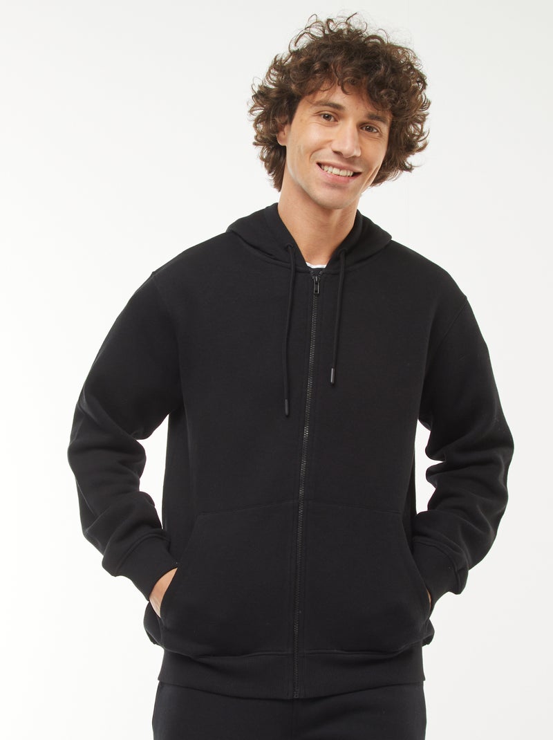 Sweat de moletom com zíper e capuz Preto - Kiabi