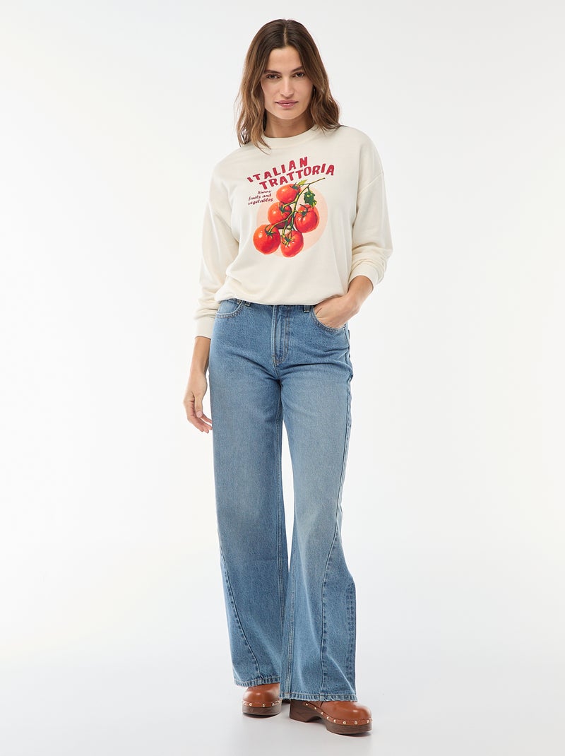 Sweat de moletom leve com estampado Branco - Kiabi