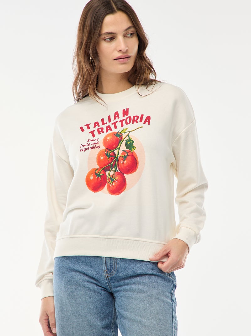 Sweat de moletom leve com estampado Branco - Kiabi