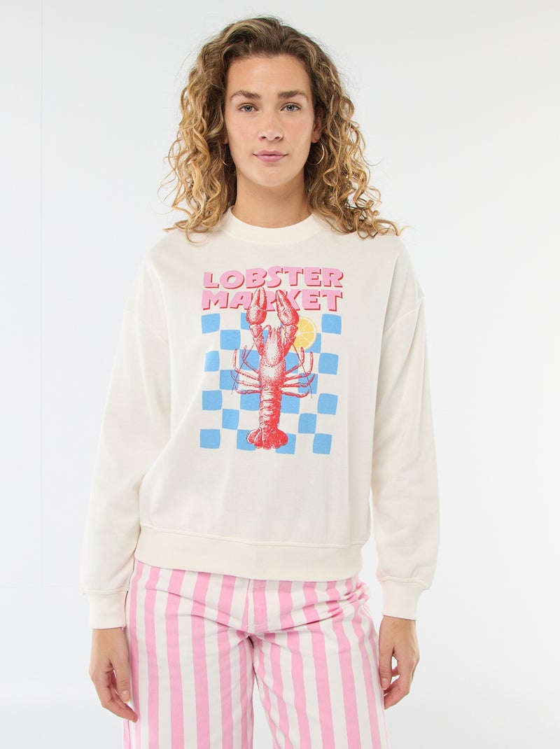 Sweat de moletom leve com estampado Branco - Kiabi