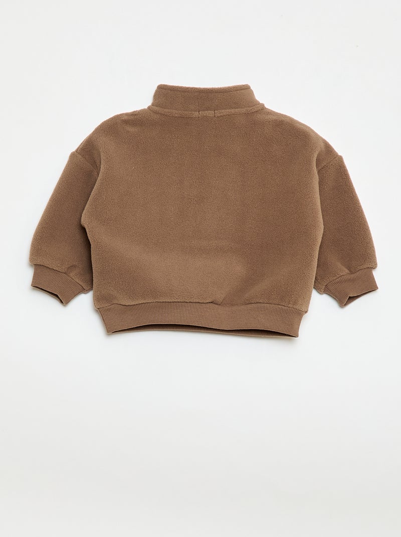 Sweat de polar com gola com zíper Castanho - Kiabi