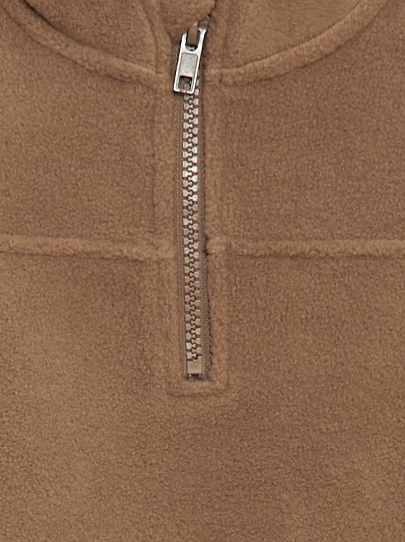 Sweat de polar com gola com zíper Castanho - Kiabi