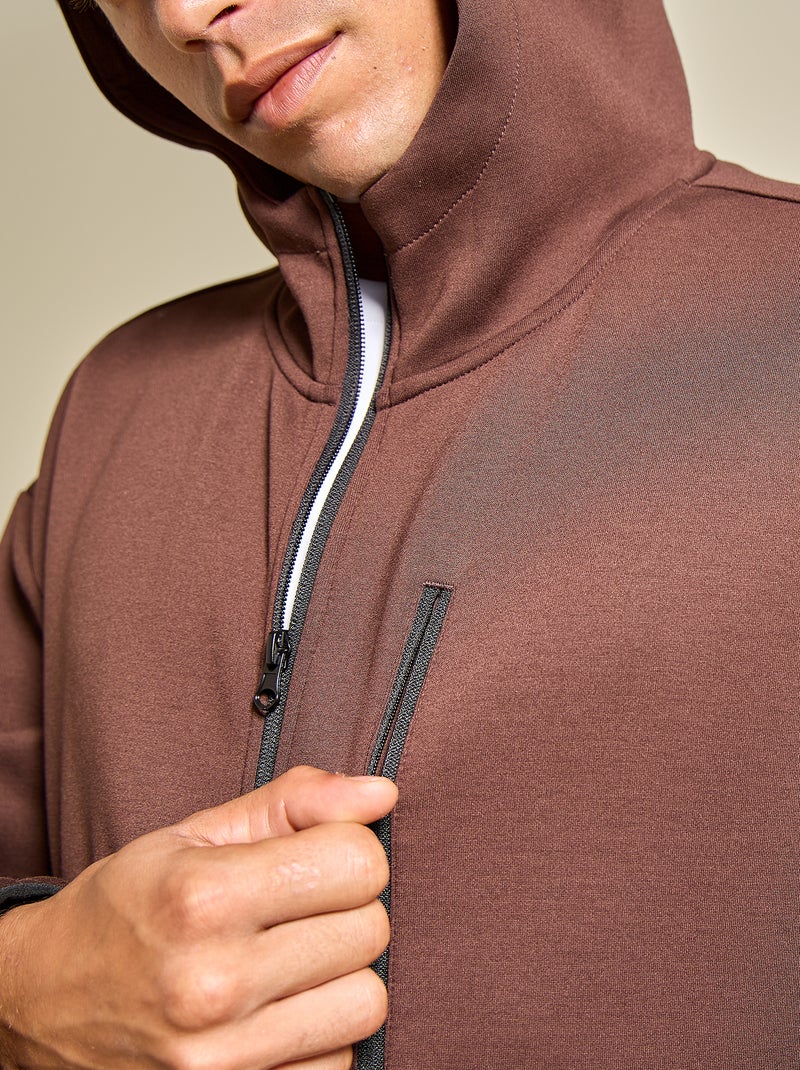 Sweat desportivo com fecho (ekstract) Castanho - Kiabi
