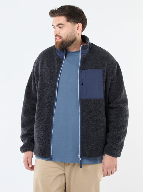 Sweat efeito borreguito com fecho bicolore - Kiabi