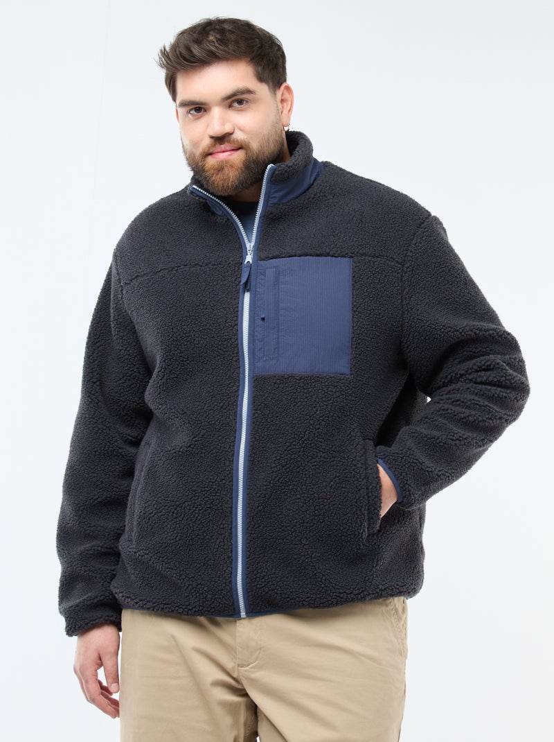 Sweat efeito borreguito com fecho bicolore Preto - Kiabi