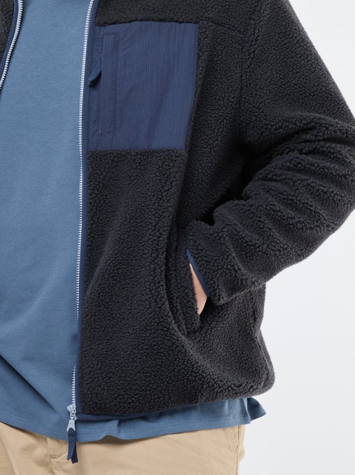 Sweat efeito borreguito com fecho bicolore - Kiabi