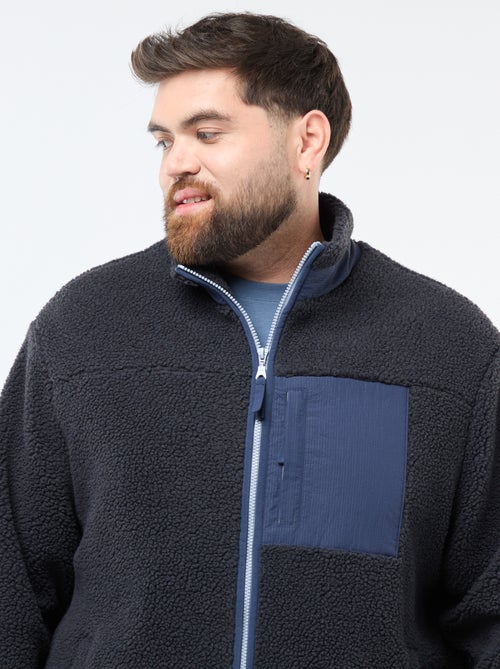 Sweat efeito borreguito com fecho bicolore - Kiabi