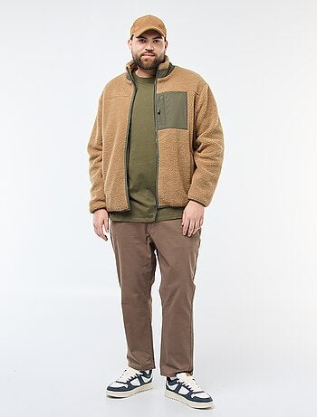 Sweat efeito borreguito com fecho bicolore