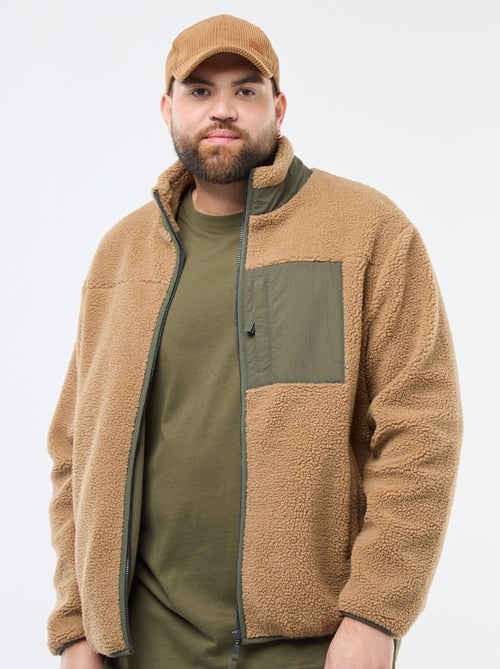 Sweat efeito carneirinho com zíper bicolor - Kiabi