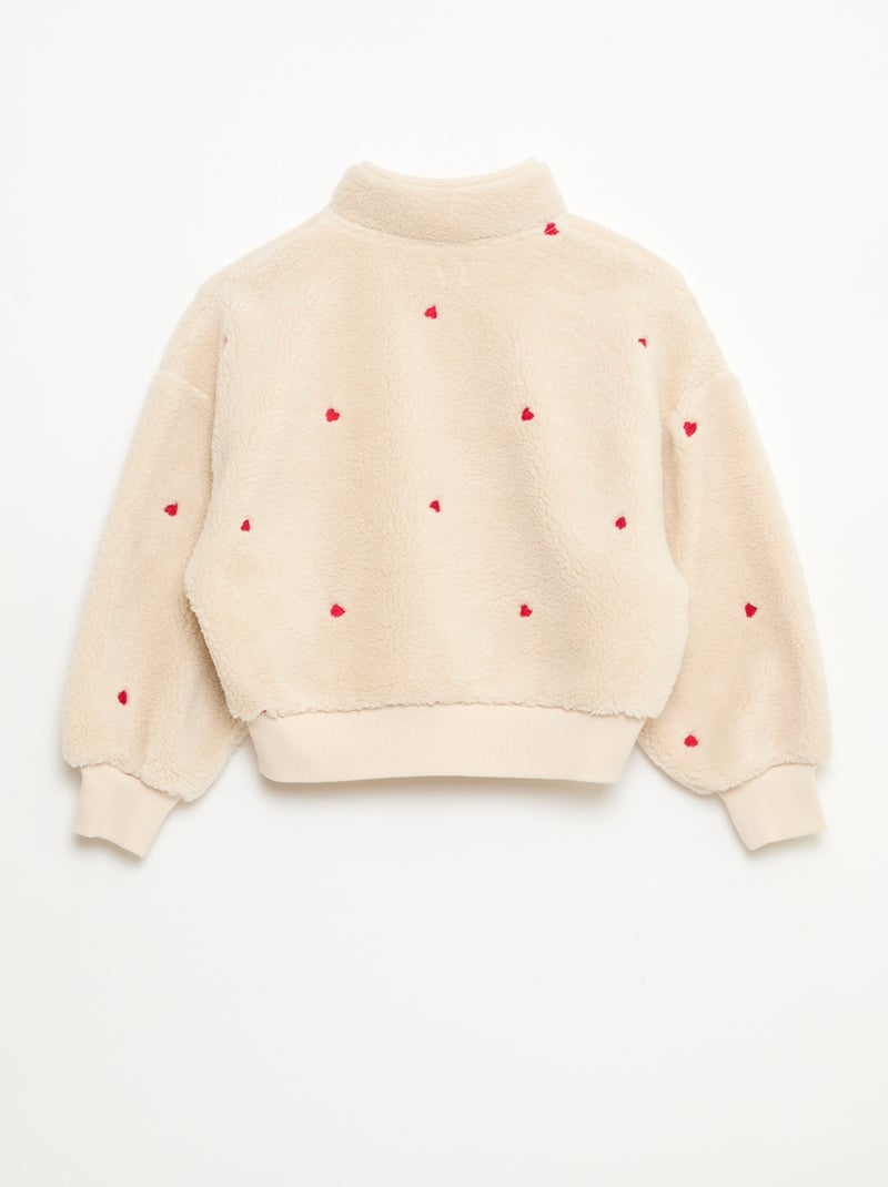 Sweat efeito lã de ovelha com bordado Bege - Kiabi