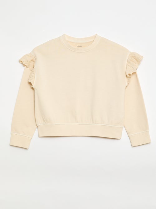Sweat em moletom com bordados ingleses - Kiabi