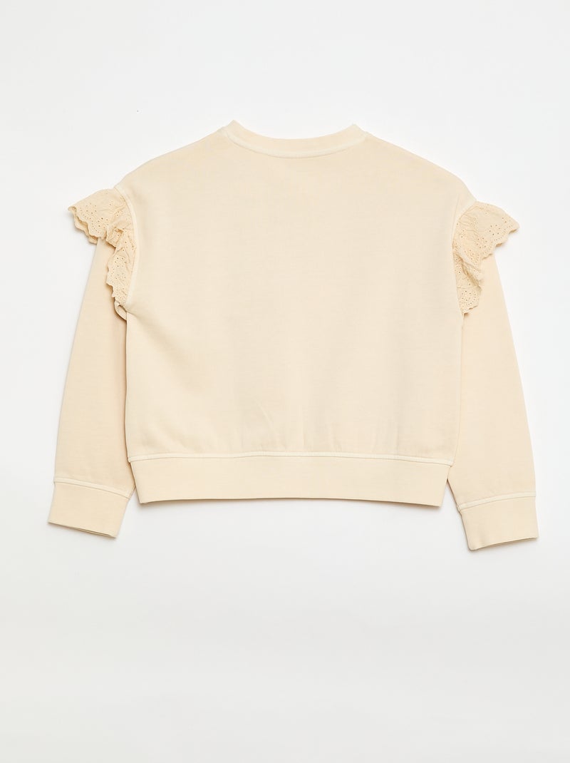 Sweat em moletom com bordados ingleses Branco - Kiabi