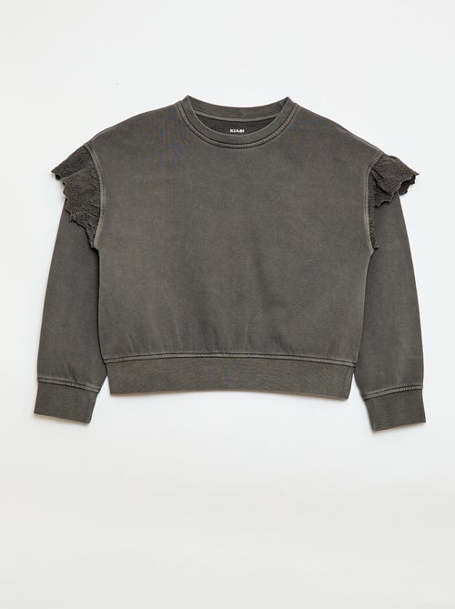 Sweat em moletom com bordados ingleses - Kiabi