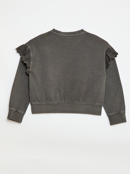 Sweat em moletom com bordados ingleses - Kiabi
