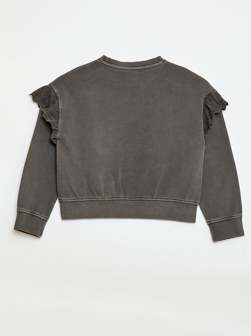 Sweat em moletom com bordados ingleses Cinza - Kiabi