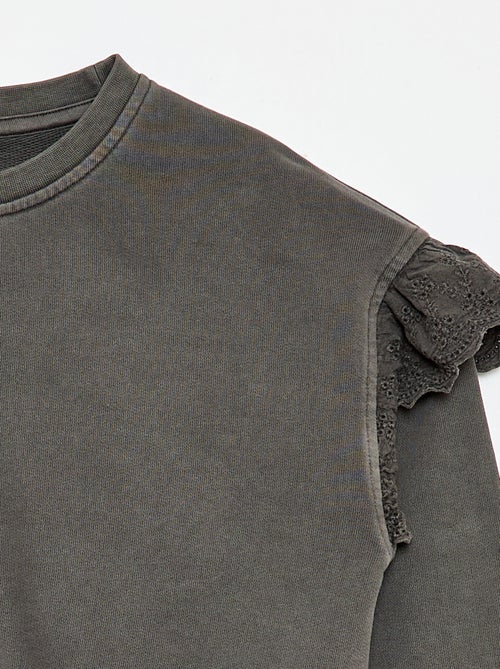 Sweat em moletom com bordados ingleses - Kiabi