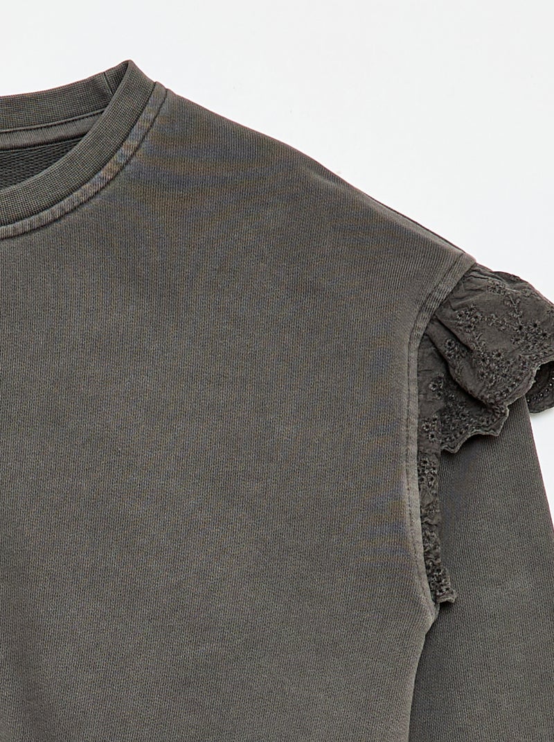 Sweat em moletom com bordados ingleses Cinza - Kiabi