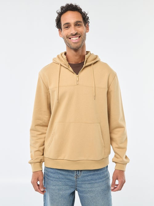 Sweat em moletom com capuz e abertura com zíper no colarinho - Kiabi