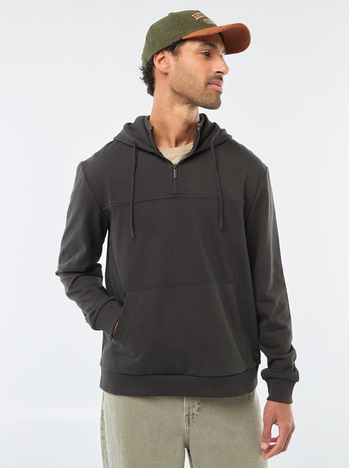 Sweat em moletom com capuz e abertura com zíper no colarinho - Kiabi