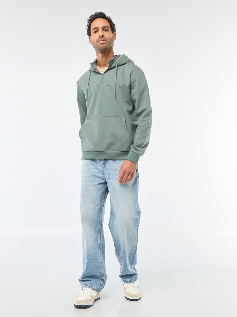 Sweat em moletom com capuz e abertura com zíper no colarinho Verde - Kiabi