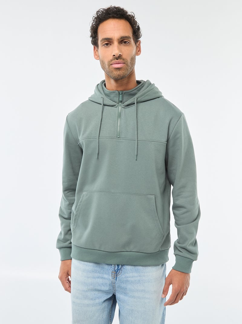 Sweat em moletom com capuz e abertura com zíper no colarinho Verde - Kiabi
