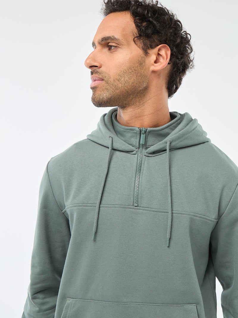 Sweat em moletom com capuz e abertura com zíper no colarinho Verde - Kiabi