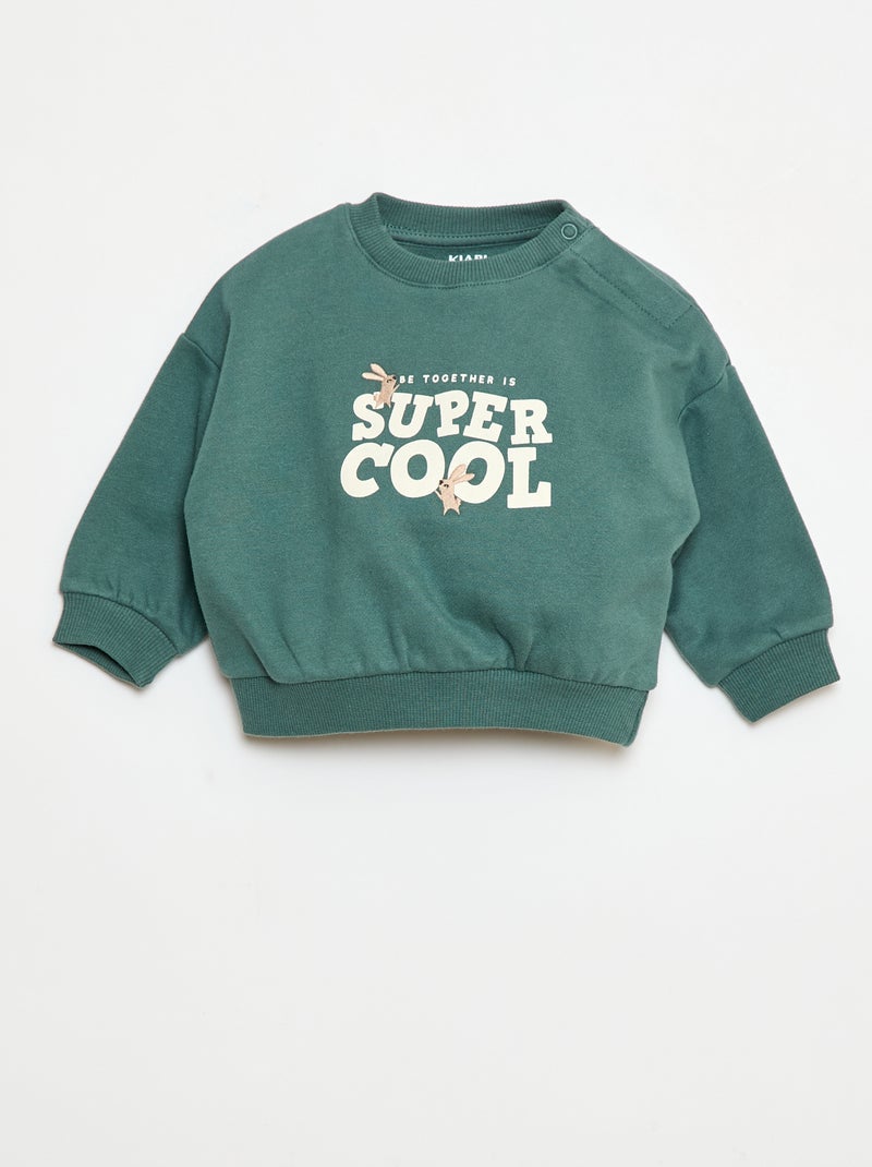 Sweat em moletom com estampado frontal Verde - Kiabi