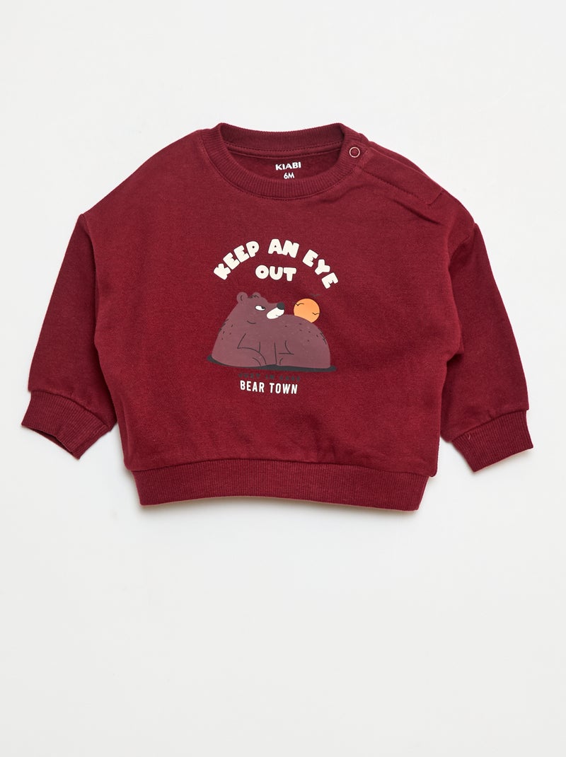 Sweat em moletom com estampado na frente Vermelho - Kiabi