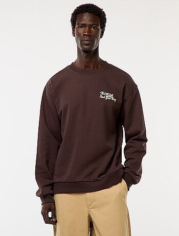 Sweat em moletom de gola redonda com estampado frente e verso