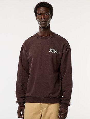 Sweat em moletom de gola redonda com estampado frente e verso