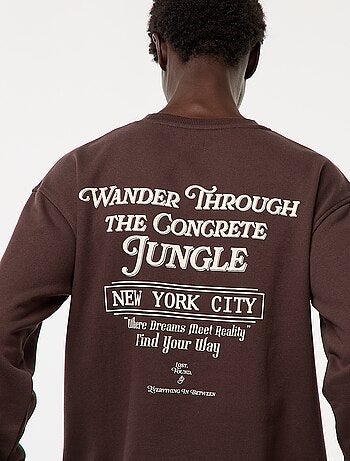 Sweat em moletom de gola redonda com estampado frente e verso