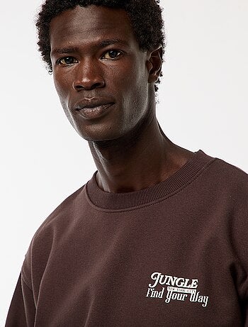 Sweat em moletom de gola redonda com estampado frente e verso