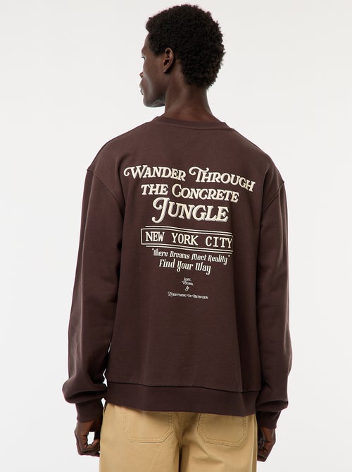 Sweat em moletom de gola redonda com estampado frente e verso - Kiabi