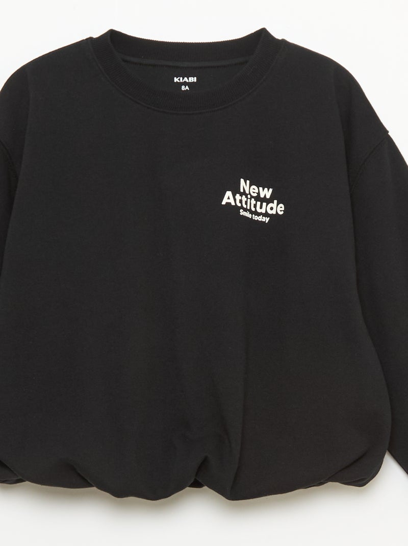 Sweat em moletom leve com inscrição na frente Preto - Kiabi