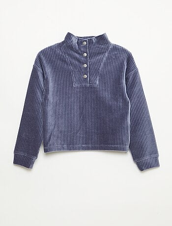 Sweat em veludo cotelê com gola alta com zíper