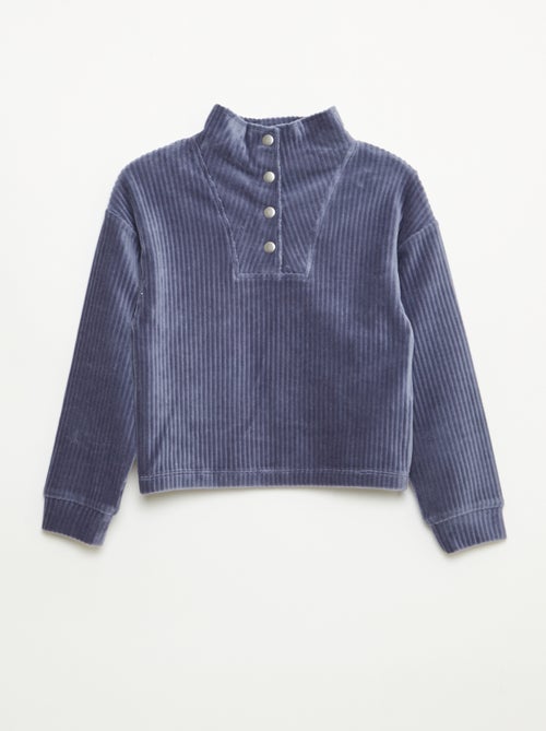 Sweat em veludo cotelê com gola alta com zíper - Kiabi