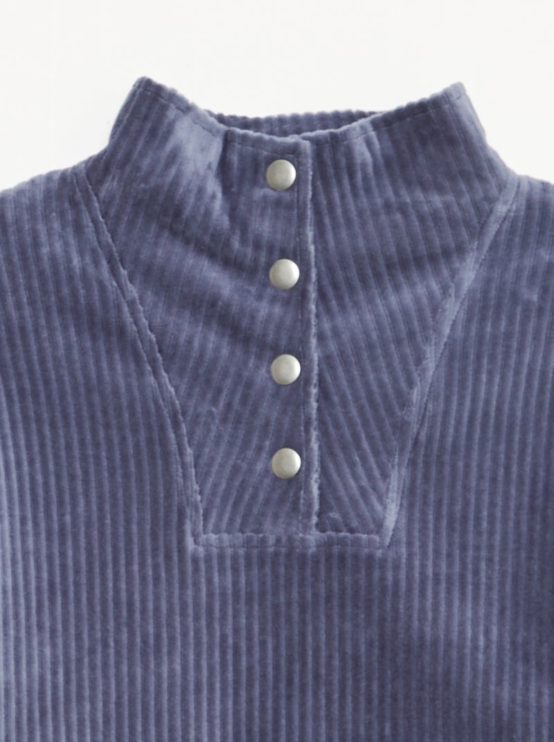 Sweat em veludo cotelê com gola alta com zíper Azul - Kiabi