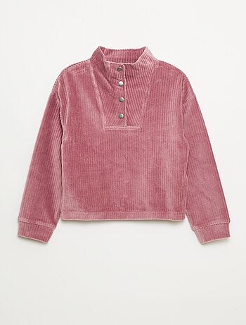 Sweat em veludo cotelê com gola alta com zíper