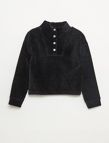 Sweat em veludo cotelê com gola alta com zíper