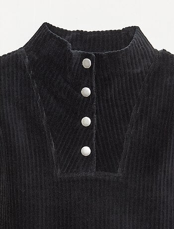 Sweat em veludo cotelê com gola alta com zíper