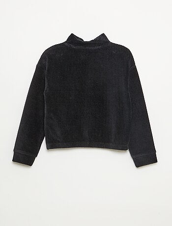 Sweat em veludo cotelê com gola alta com zíper